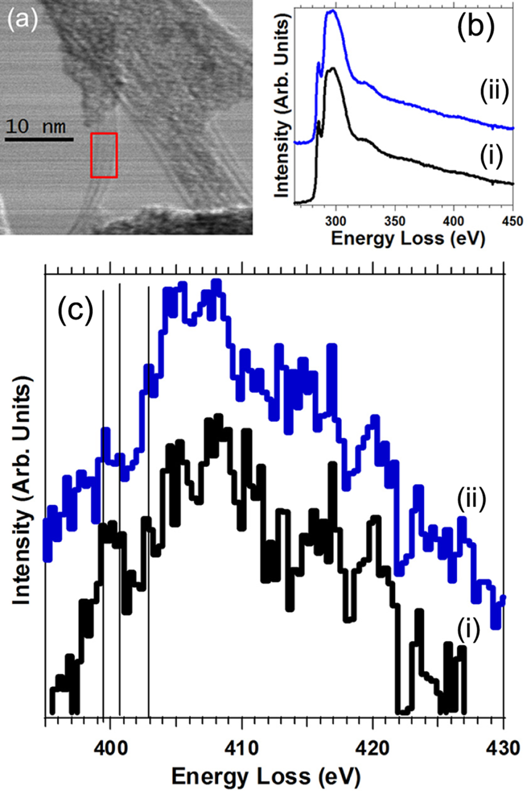 micrographs of CNT in the TEM showing progressive radiation damage